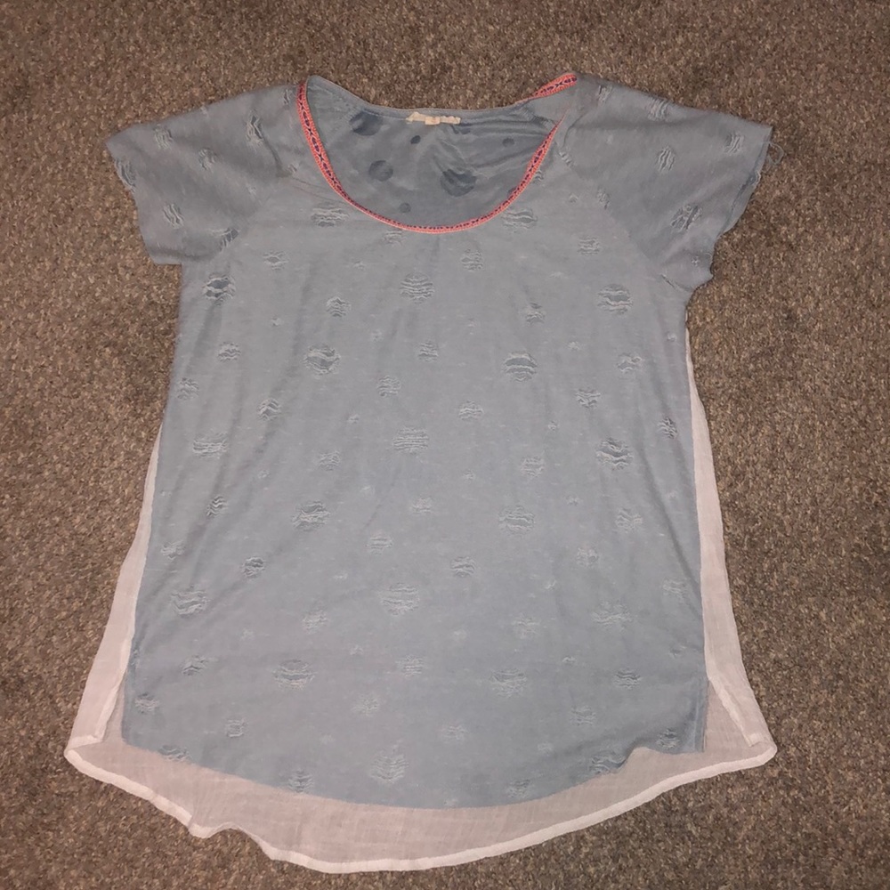 Blue distressed blouse